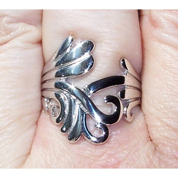 925 STERLING SILVER Waves Swirls Statement Ring - Picture 3 of 15
